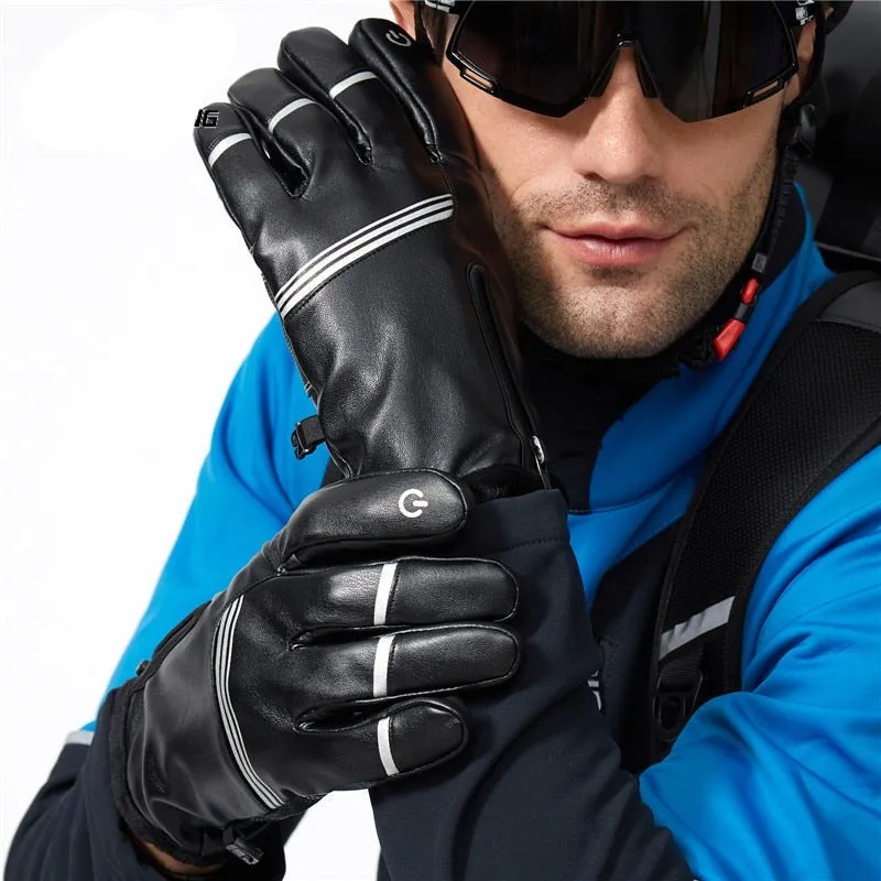 Winter Cycling Gloves PU Leather Thermal Fleece Touch Screen Outdoor Sport Skiing Climbing Motorcycle Bicycle Gloves