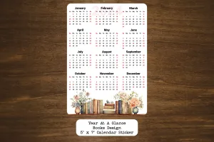 Year At A Glance Calendar Sticker - Books Design