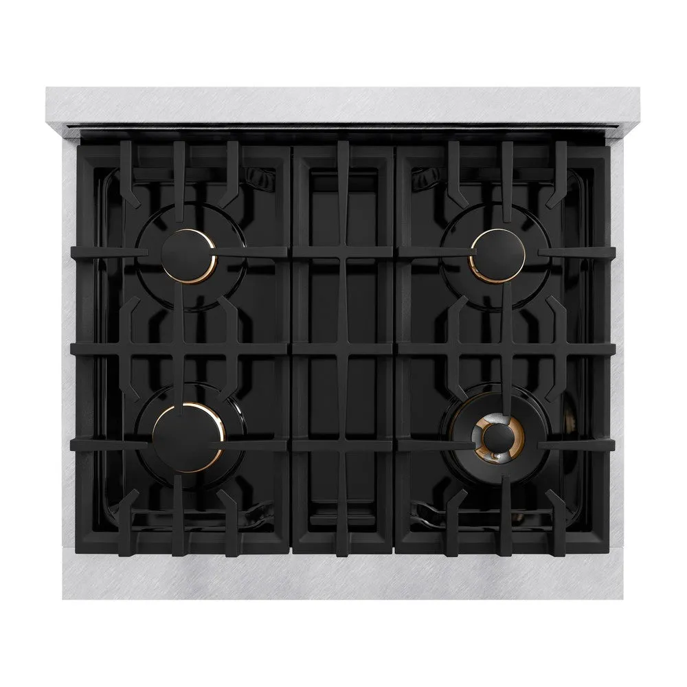 ZLINE 30 in. 4.2 cu. ft. Classic Dual Fuel Range with Gas Cooktop and Electric Convection Oven in DuraSnow® Stainless Steel with 4 Brass Burners (CDRS-BR-30)