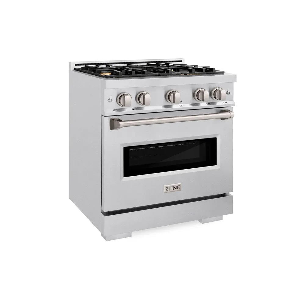 ZLINE 30 in. 4.2 cu. ft. Classic Dual Fuel Range with Gas Cooktop and Electric Convection Oven in DuraSnow® Stainless Steel with 4 Brass Burners (CDRS-BR-30)