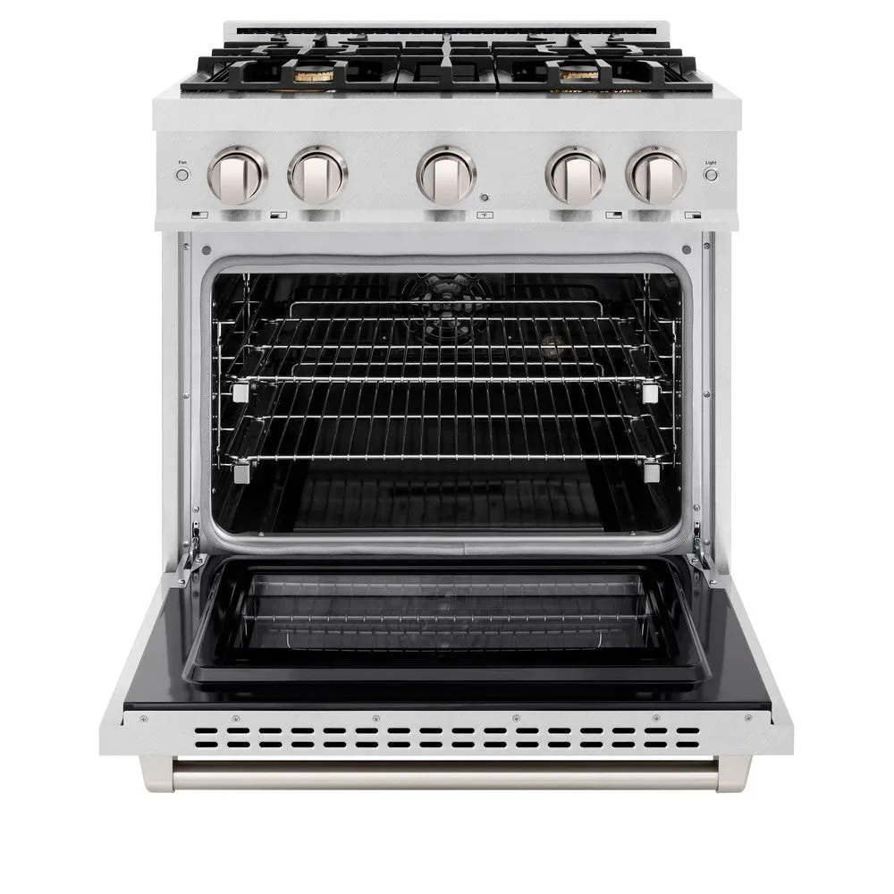 ZLINE 30 in. 4.2 cu. ft. Select Dual Fuel Range with Gas Cooktop and Electric Convection Oven in DuraSnow® Stainless Steel with 4 Brass Burners (HDRS-BR-30)