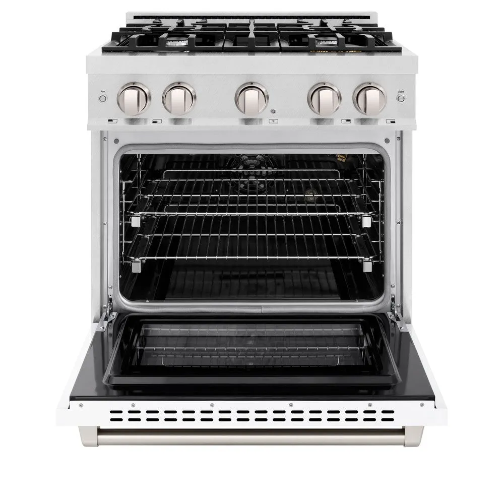 ZLINE 30 in. 4.2 cu. ft. Select Gas Range with 4 Burner Cooktop and Convection Gas Oven in DuraSnow® Stainless Steel with White Matte Door (HGRS-WM-30)