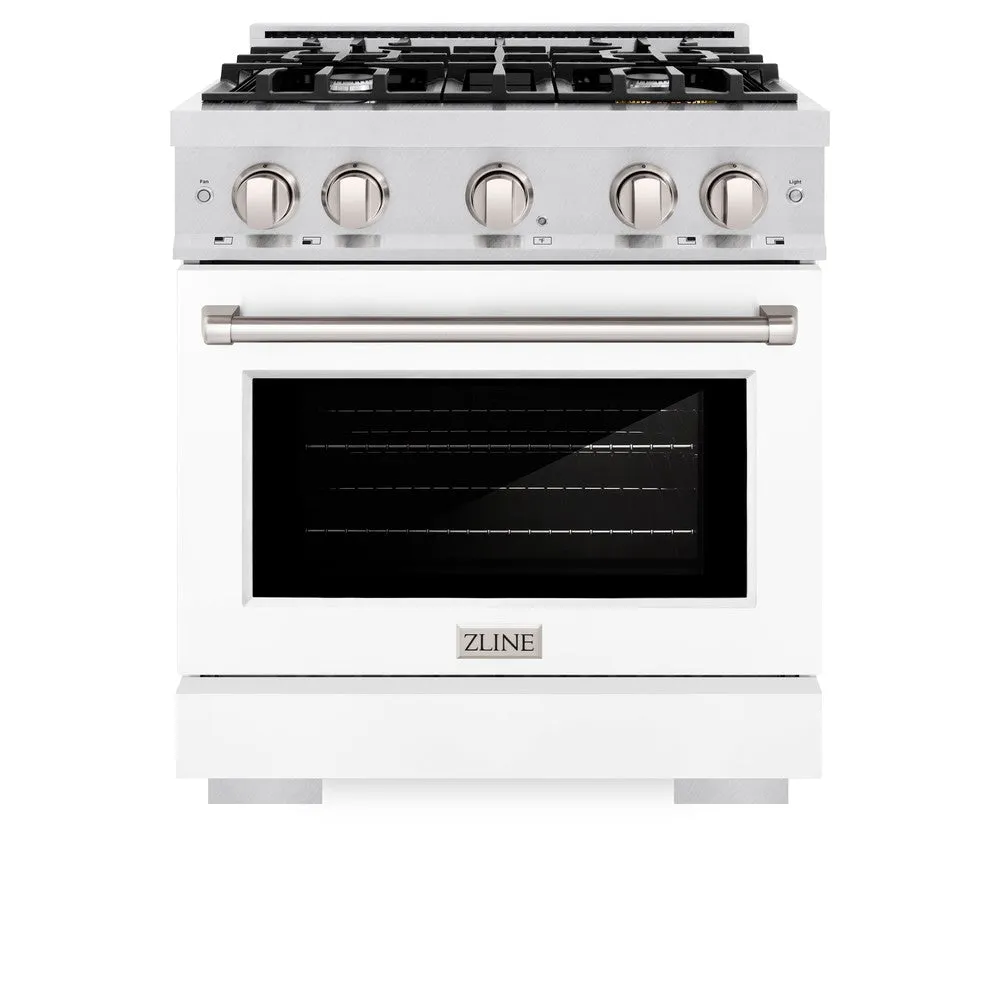 ZLINE 30 in. 4.2 cu. ft. Select Gas Range with 4 Burner Cooktop and Convection Gas Oven in DuraSnow® Stainless Steel with White Matte Door (HGRS-WM-30)