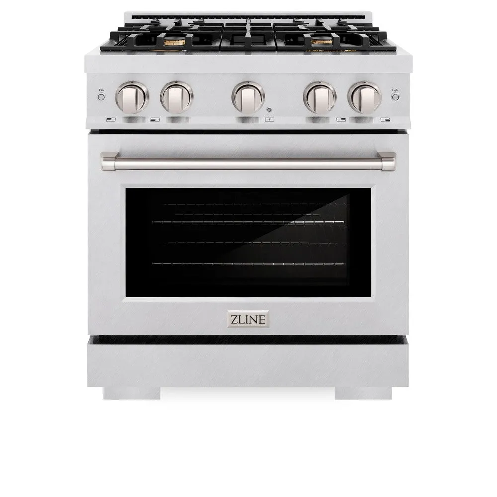 ZLINE 30 in. 4.2 cu. ft. Select Gas Range with Convection Gas Oven in DuraSnow® Stainless Steel with 4 Brass Burners (HGRS-BR-30)