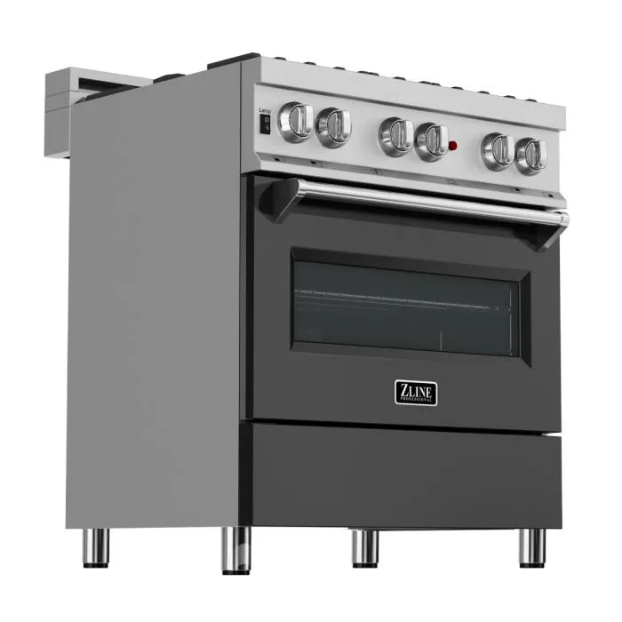 ZLINE 30 IN. Professional Dual Fuel Range in Snow Stainless with Black Matte Door (RAS-BLM-30)