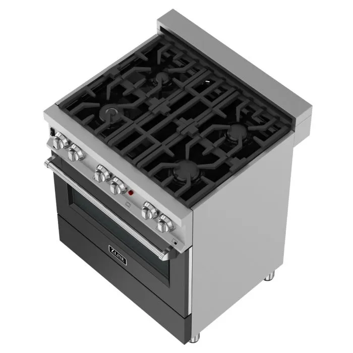 ZLINE 30 IN. Professional Dual Fuel Range in Snow Stainless with Black Matte Door (RAS-BLM-30)