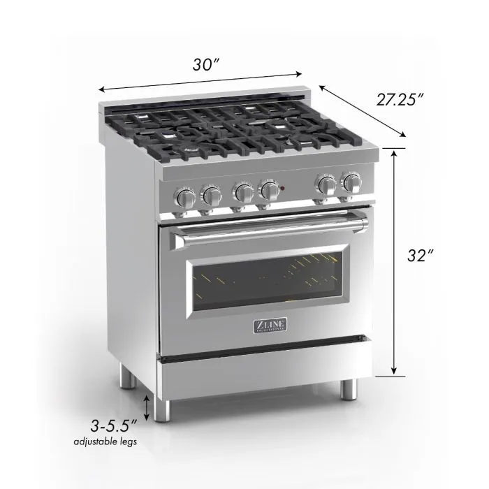 ZLINE 30 IN. Professional Dual Fuel Range in Snow Stainless with Black Matte Door (RAS-BLM-30)