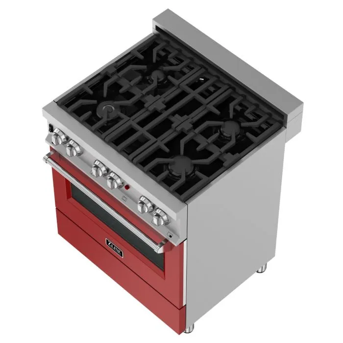 ZLINE 30 IN. Professional Dual Fuel Range in Snow Stainless with Red Matte Door (RAS-RM-30)