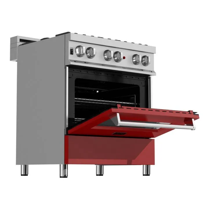 ZLINE 30 IN. Professional Dual Fuel Range in Snow Stainless with Red Matte Door (RAS-RM-30)