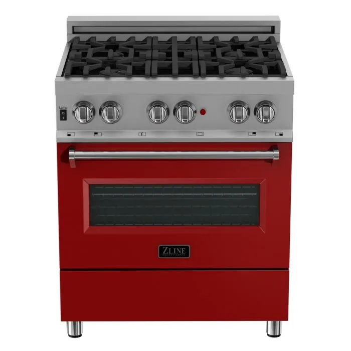 ZLINE 30 IN. Professional Dual Fuel Range in Snow Stainless with Red Matte Door (RAS-RM-30)