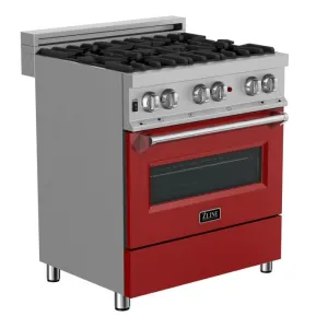 ZLINE 30 IN. Professional Dual Fuel Range in Snow Stainless with Red Matte Door (RAS-RM-30)