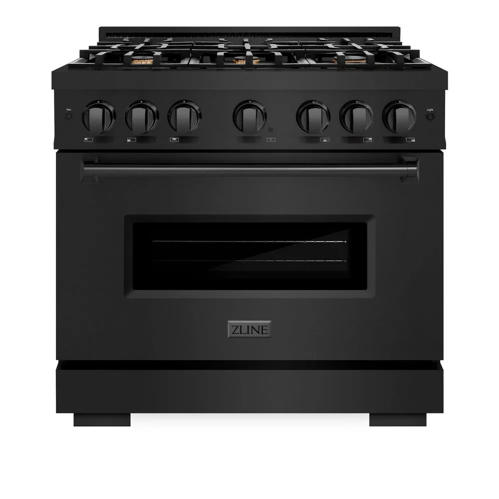 ZLINE 36 in. 5.2 cu. ft. Classic Gas Range with Convection Gas Oven in Black Stainless Steel with 6 Brass Burners (CGRB-BR-36)