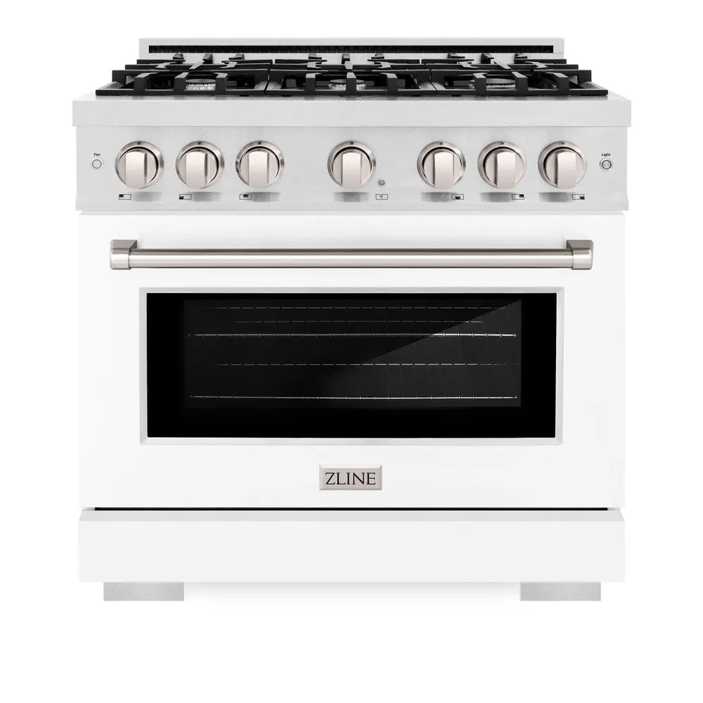 ZLINE 36 in. 5.2 cu. ft. Select Dual Fuel Range with 6 Burner Gas Cooktop and Electric Convection Oven in DuraSnow® Stainless Steel with White Matte Door (HDRS-WM-36)