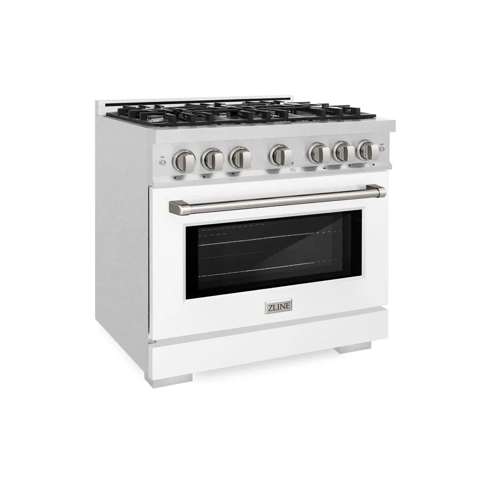 ZLINE 36 in. 5.2 cu. ft. Select Dual Fuel Range with 6 Burner Gas Cooktop and Electric Convection Oven in DuraSnow® Stainless Steel with White Matte Door (HDRS-WM-36)