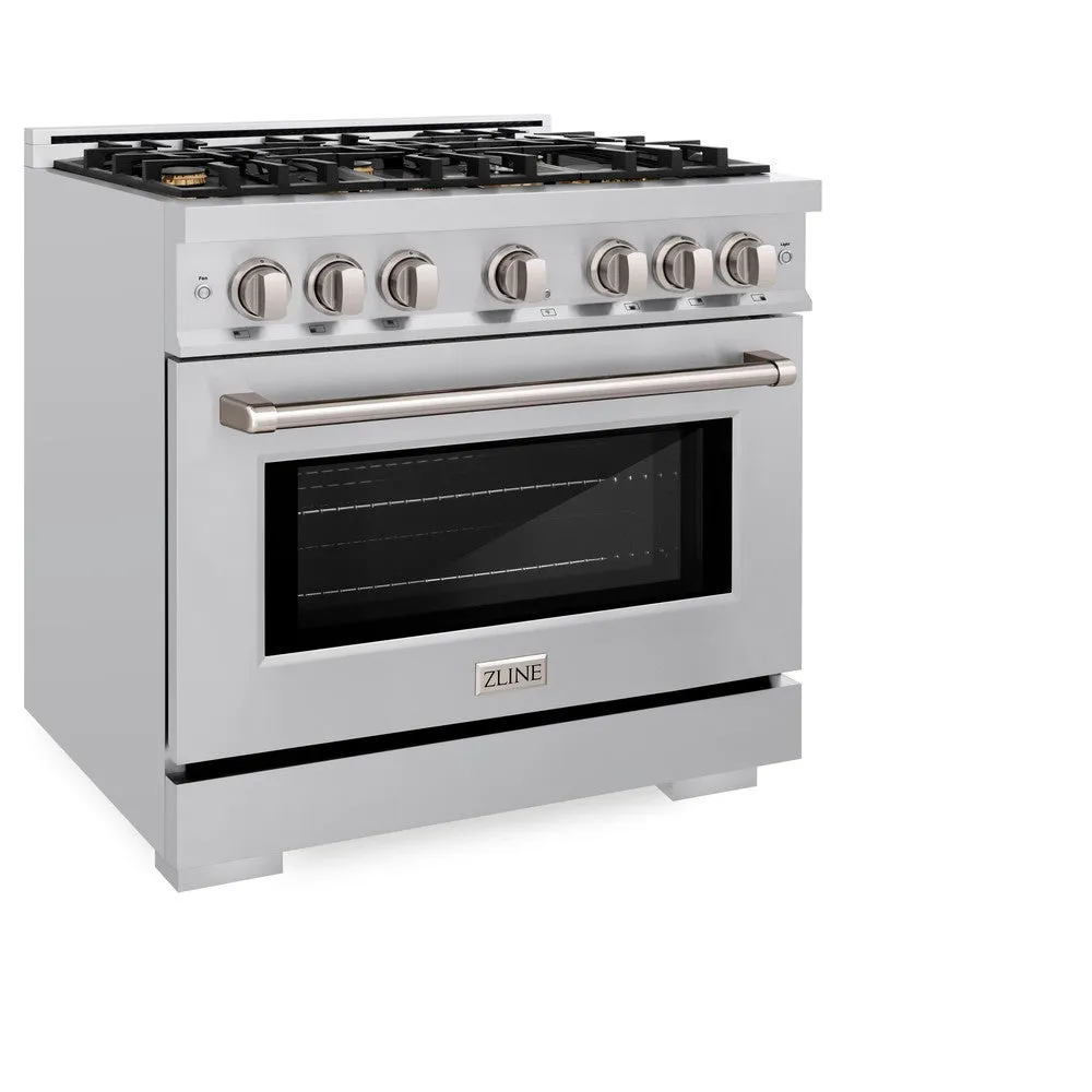 ZLINE 36 in. 5.2 cu. ft. Select Dual Fuel Range with Gas Cooktop and Electric Convection Oven in Stainless Steel with 6 Brass Burners (HDR-BR-36)