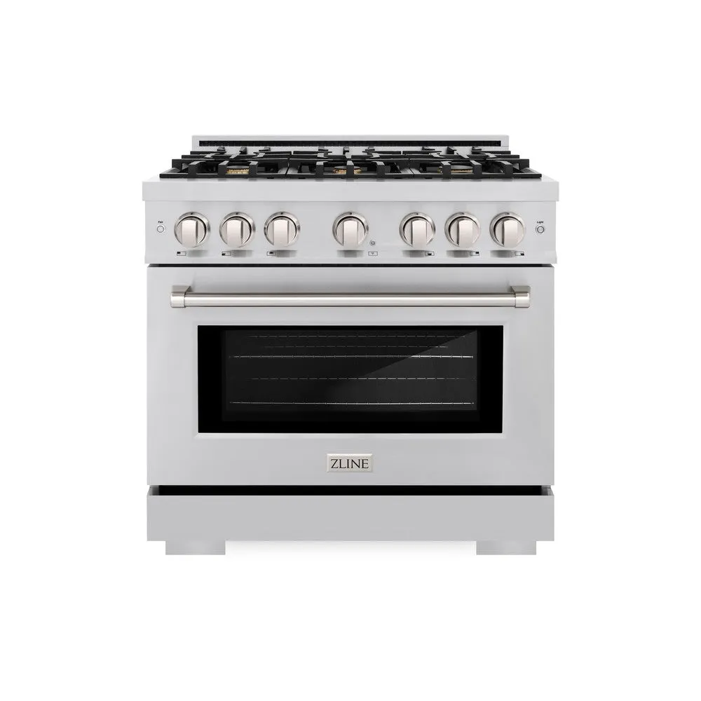 ZLINE 36 in. 5.2 cu. ft. Select Dual Fuel Range with Gas Cooktop and Electric Convection Oven in Stainless Steel with 6 Brass Burners (HDR-BR-36)