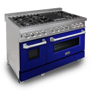 ZLINE 48 IN. Professional Dual Fuel Range in Snow Stainless with Blue Gloss Door (RAS-BG-48)