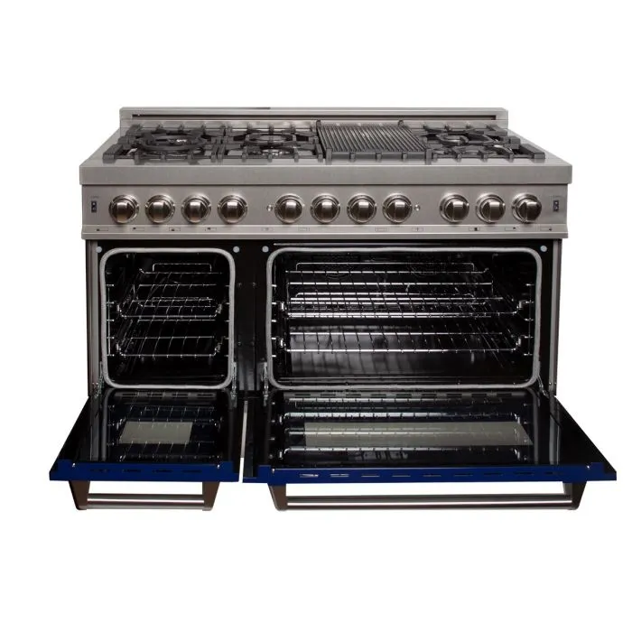 ZLINE 48 IN. Professional Dual Fuel Range in Snow Stainless with Blue Gloss Door (RAS-BG-48)