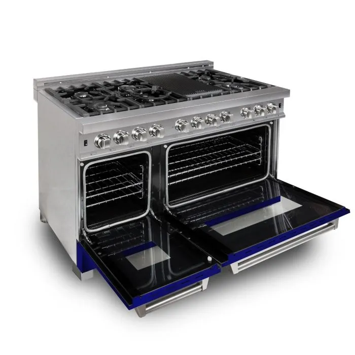 ZLINE 48 IN. Professional Dual Fuel Range in Snow Stainless with Blue Gloss Door (RAS-BG-48)