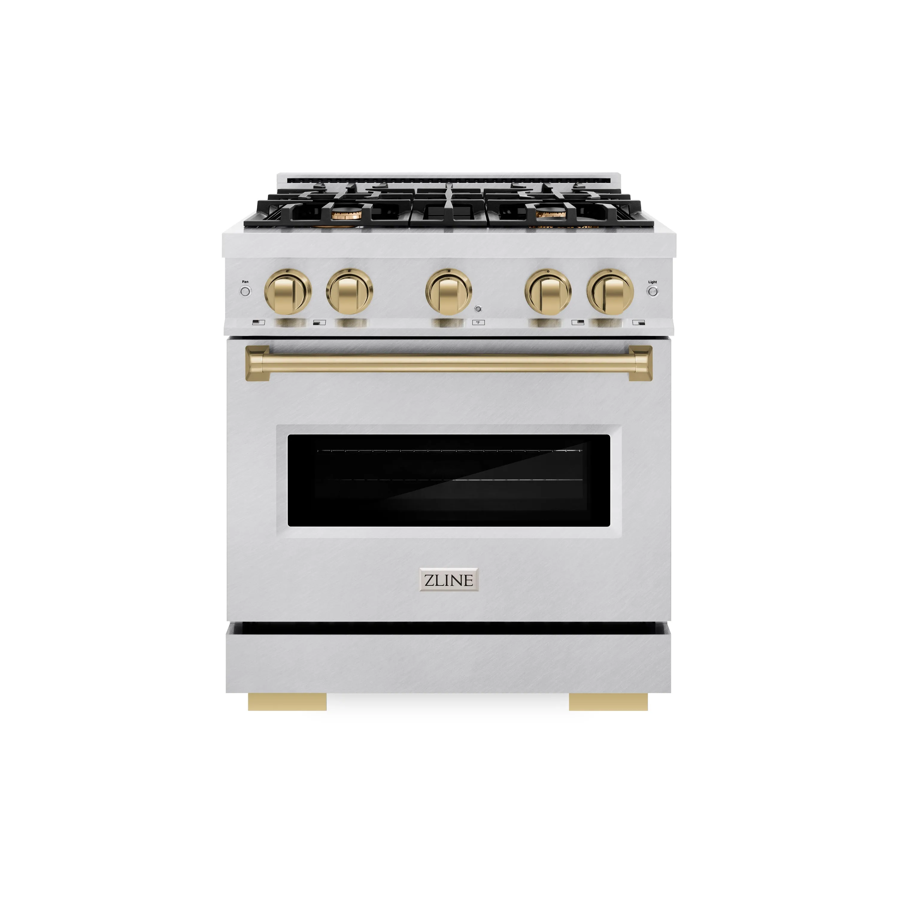 ZLINE Autograph Edition 30 in. 4.2 cu. ft. Classic Dual Fuel Range with 4 Burner Gas Cooktop and Electric Convection Oven in DuraSnow® Stainless Steel with Champagne Bronze Accents (CDRSZ-30-CB)