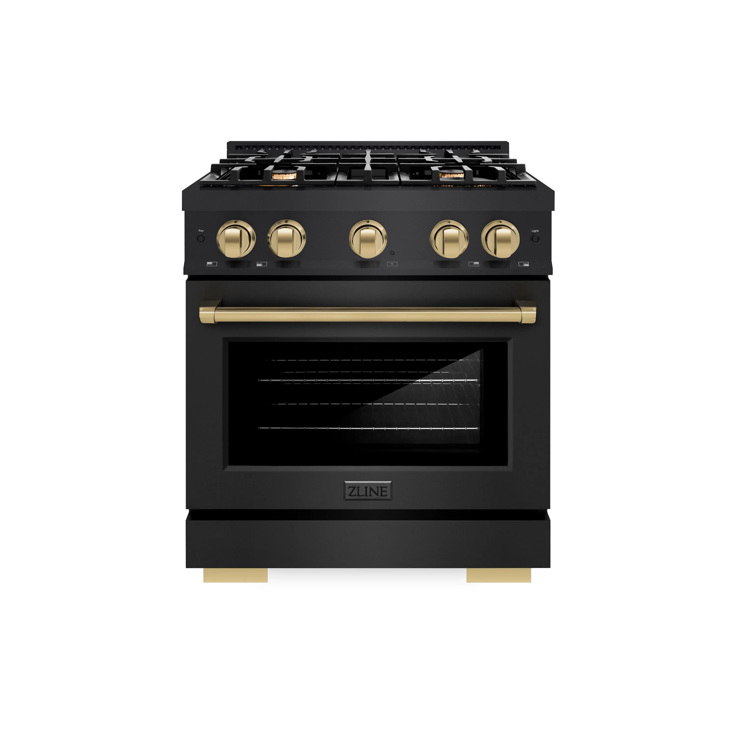 ZLINE Autograph Edition 30 in. 4.2 cu. ft. Select Dual Fuel Range with 4 Burner Gas Cooktop and Electric Convection Oven in Black Stainless Steel with Champagne Bronze Accents (HDRBZ-30-CB)