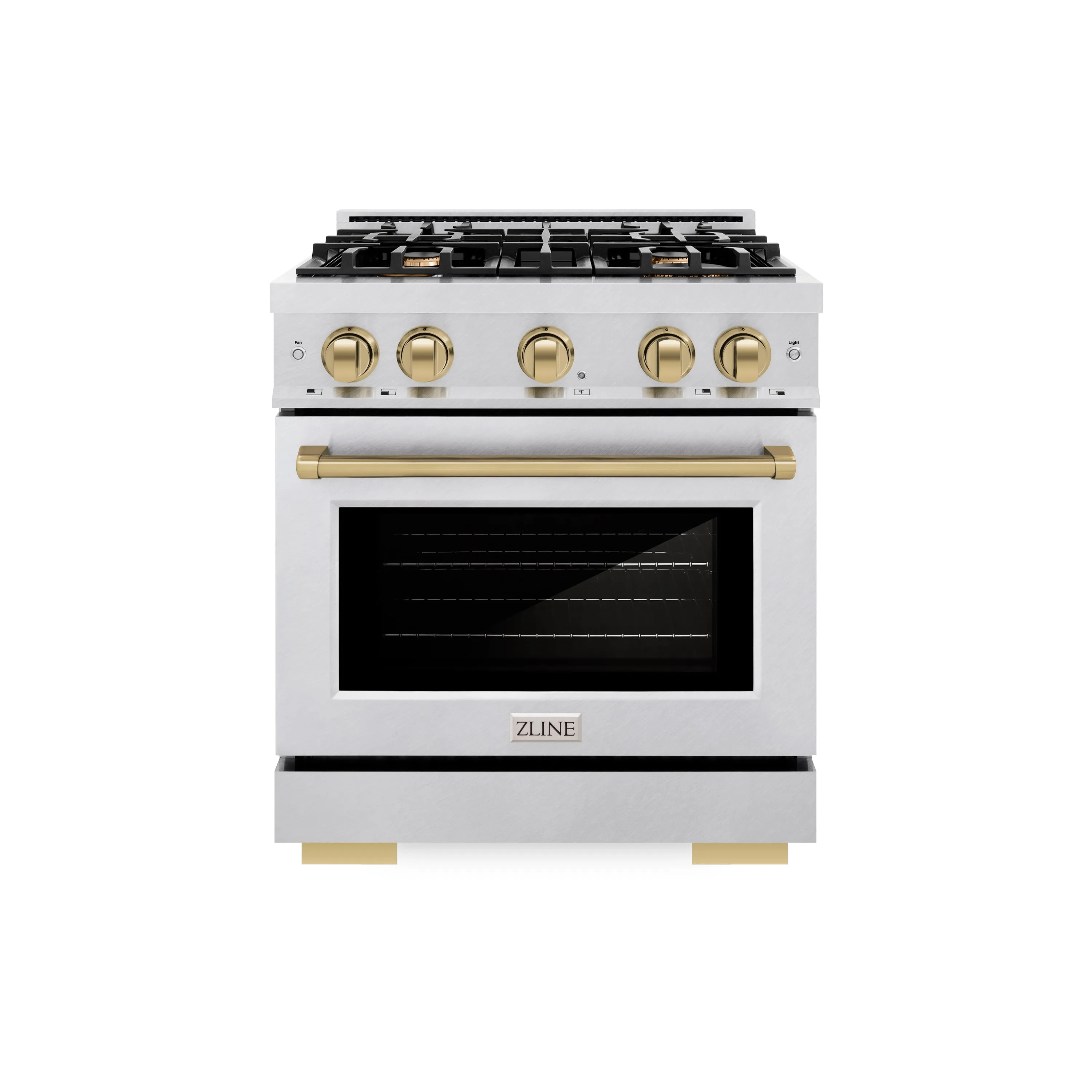 ZLINE Autograph Edition 30 in. 4.2 cu. ft. Select Dual Fuel Range with 4 Burner Gas Cooktop and Electric Convection Oven in DuraSnow® Stainless Steel with Champagne Bronze Accents (HDRSZ-30-CB)