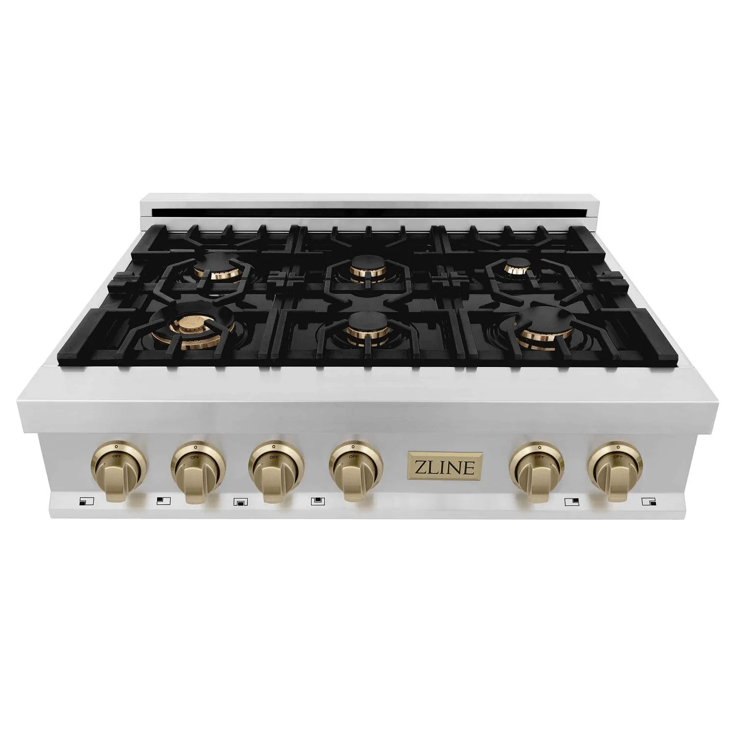 ZLINE Autograph Edition 36" Porcelain Rangetop with 6 Gas Burners in Stainless Steel and Champagne Bronze Accents (RTZ-36-CB)