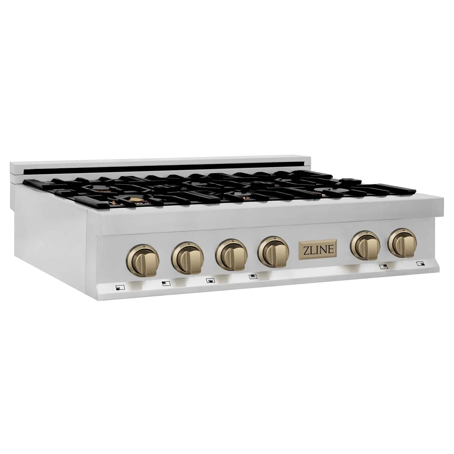 ZLINE Autograph Edition 36" Porcelain Rangetop with 6 Gas Burners in Stainless Steel and Champagne Bronze Accents (RTZ-36-CB)