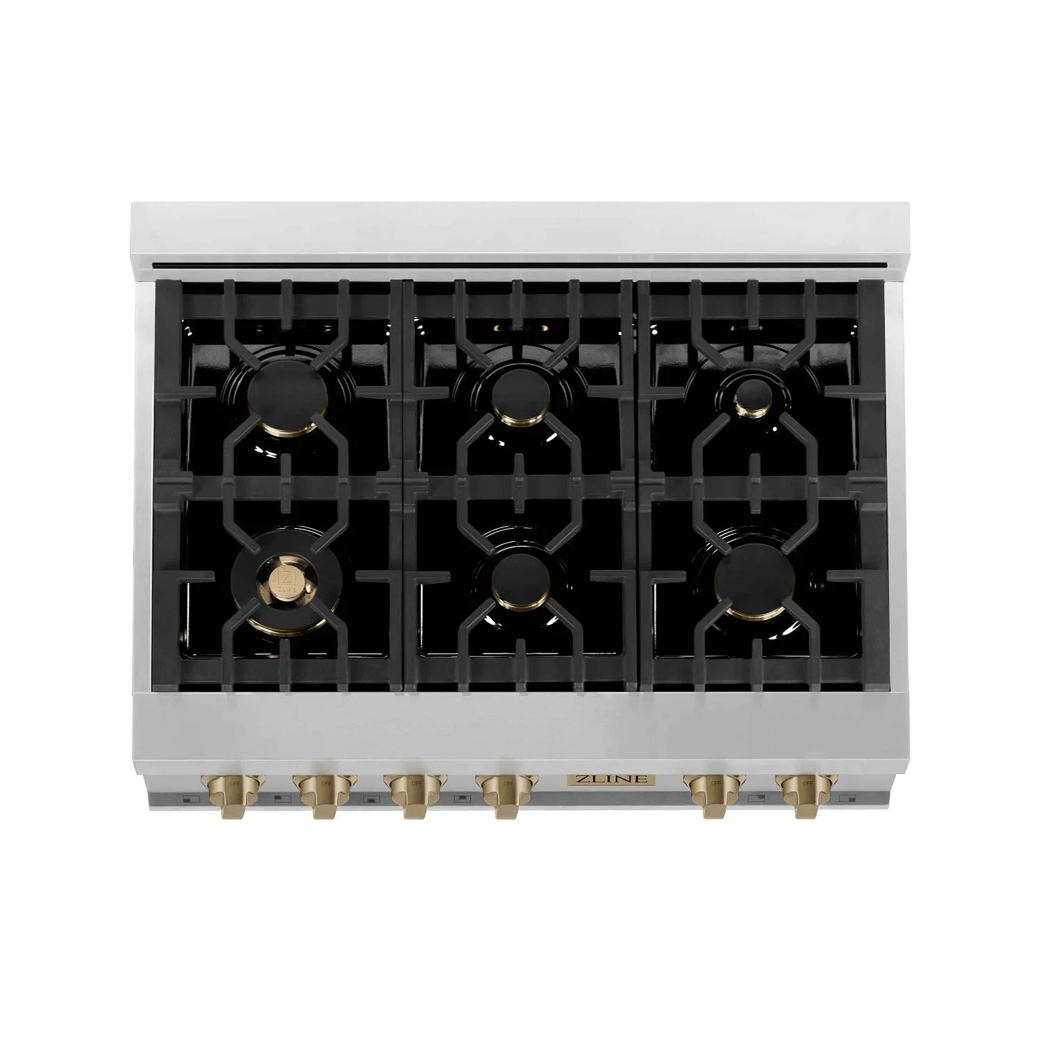 ZLINE Autograph Edition 36" Porcelain Rangetop with 6 Gas Burners in Stainless Steel and Champagne Bronze Accents (RTZ-36-CB)